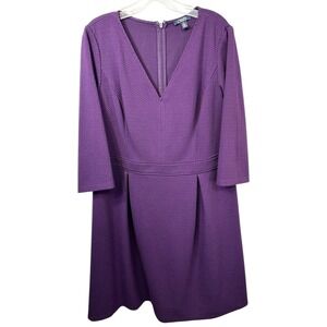 Chaps Plus Size 18W Dress Purple Textured Midi Career Mature Office Church 426